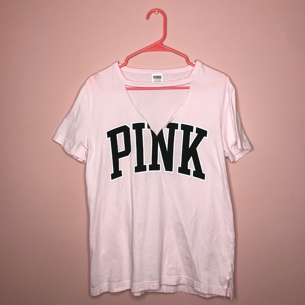 PINK V NECK T SHIRT